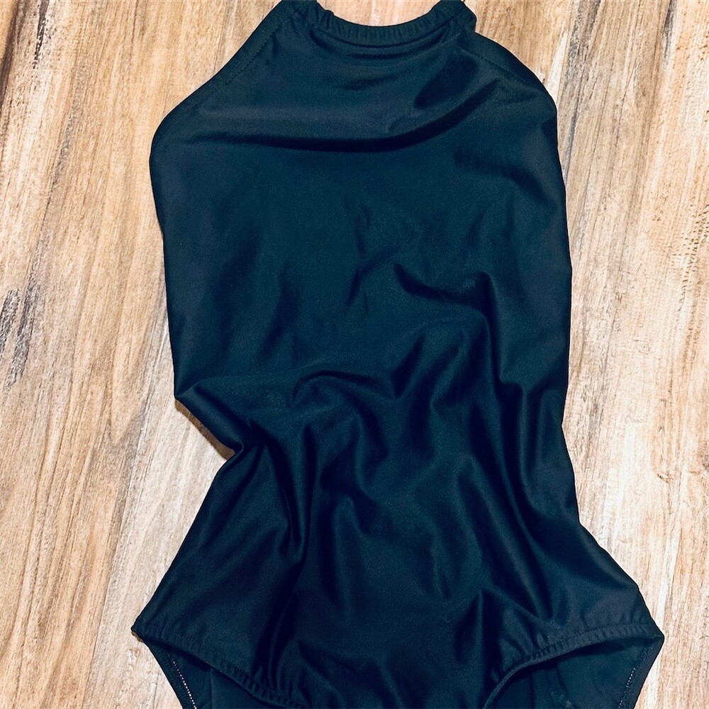 VENUS One Piece Swimsuit Womens Size M Black Halter High Neck Gold Ring